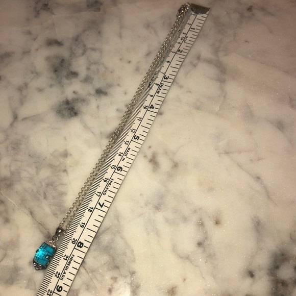 Vtg Sterling Silver Blue Facet Cut Cz Crystal Pendant w 925 Chain 16” & 1.1” - Picture 8 of 9